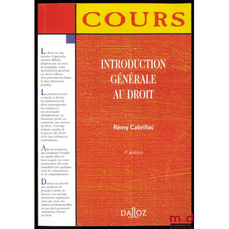 INTRODUCTION GÉNÉRALE AU DROIT, 7ème éd.