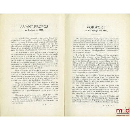 LOI MUNICIPALE LOCALE D’ALSACE ET DE LORRAINE avec annexes textes annotés et mis à jour (février 1935), 2ème éd. ; GEMEINDEOR...