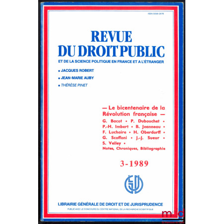 LE BICENTENAIRE DE LA RÉVOLUTION, Revue de Droit Public n° 3/1989