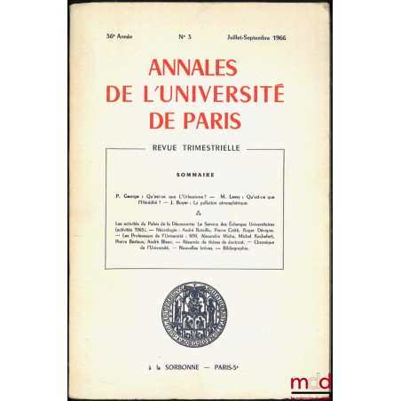 ANNALES DE L’UNIVERSITÉ DE PARIS, 36e Année, n° 3, Juillet-Septembre 1966