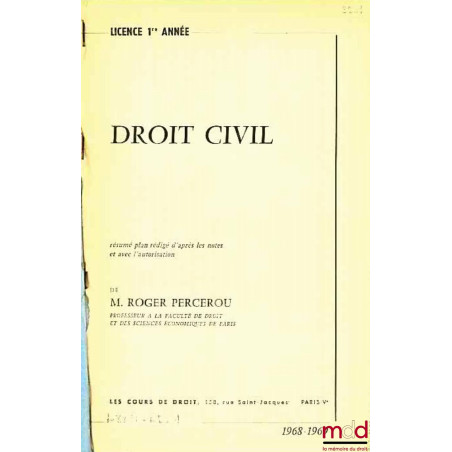 DROIT CIVIL, Licence 1ère année, 1968-1969