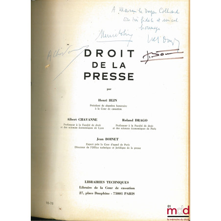 DROIT DE LA PRESSE, CAHIER DE MISE À JOUR DE LA 2ème éd.