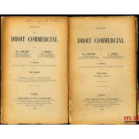 TRAITÉ DE DROIT COMMERCIAL, t. I et T. II ( 1ère partie), 4ème éd.