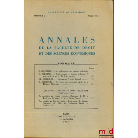 Annales de la Faculté de droit et des sciences économiques, Université de Clermont, fasc. 2, année 1965