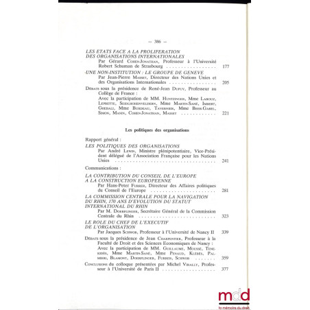 LES ORGANISATIONS INTERNATIONALES CONTEMPORAINES, Colloque de Strasbourg (21-23 mai 1987), coll. de la Société Française pour...