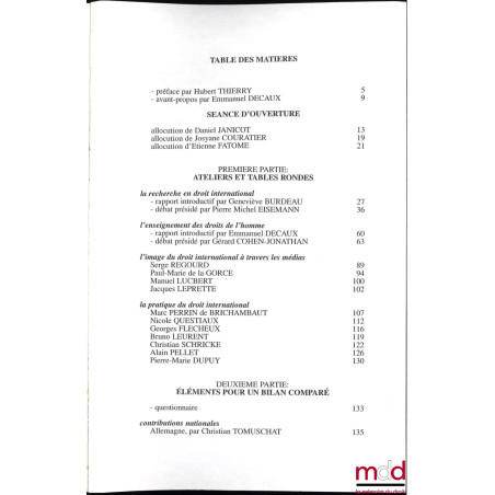 ENSEIGNEMENT DU DROIT INTERNATIONAL RECHERCHE ET PRATIQUE, Journée d’études du 20 janvier 1996 organisée sous les auspices de...