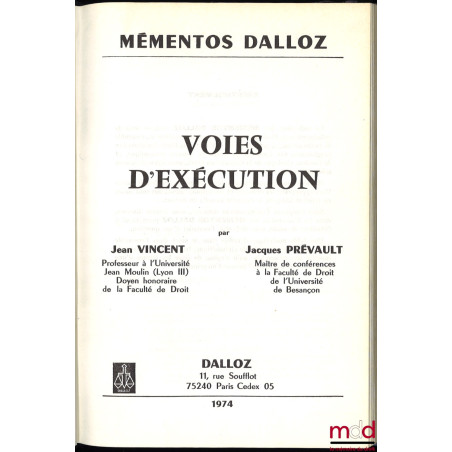 VOIES D’EXÉCUTION, coll. Mémentos Dalloz