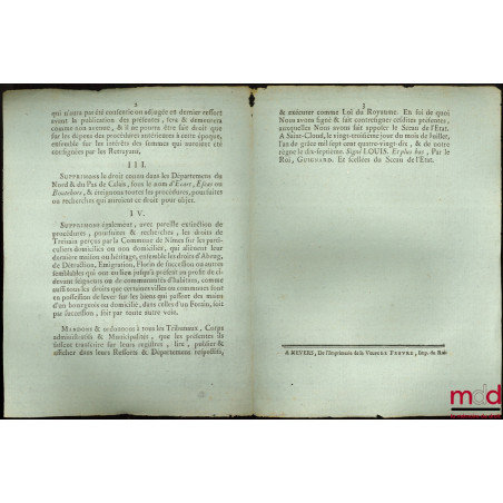 Lettres Patentes du Roi, Sur un Décret de l’Assemblée Nationale, qui abolit le Retrait lignager, le Retrait de Mi-denier, les...