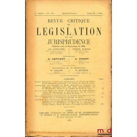 REVUE CRITIQUE DE LÉGISLATION ET DE JURISPRUDENCE n° 1-2, t. LI, 1931