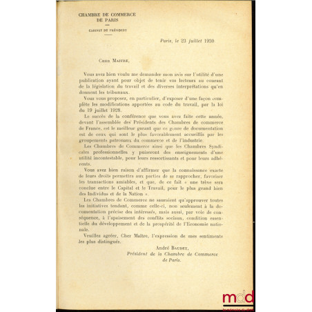 CONTRAT DE TRAVAIL, 1930, 1931, 1932, [CHAMBRE DE COMMERCE DE PARIS. INSTITUT D’ORGANISATION COMMERCIAL ET INDUSTRIEL]