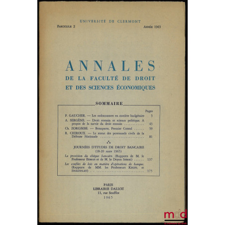 Annales de la Faculté de droit et des sciences économiques, Université de Clermont, fasc. 2, année 1965