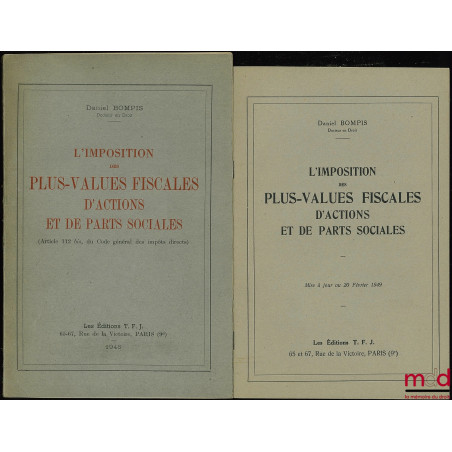 L’IMPOSITION DES PLUS-VALUES FISCALES D’ACTIONS ET DE PARTS SOCIALES (Article 112 bis, du Code général des impôts directs) av...