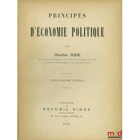 PRINCIPES D’ÉCONOMIE POLITIQUE, 26e éd.
