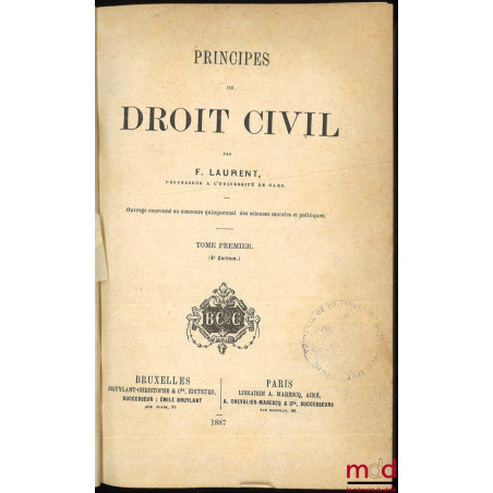 PRINCIPES DE DROIT CIVIL, 4e éd., t. I