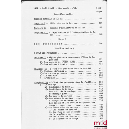 COURS DE DROIT CIVIL, Licence 1re année, 1946-1947