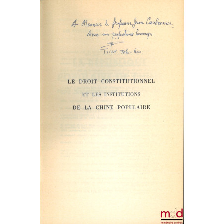 LA RÉPUBLIQUE POPULAIRE DE CHINE, Droit Constitutionnel et Institutions ; Institut de droit comparé de l’univ. de Paris ; Col...