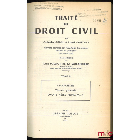 TRAITÉ DE DROIT CIVIL de A. C. et H. C. refondu par L. Julliot de la Morandière