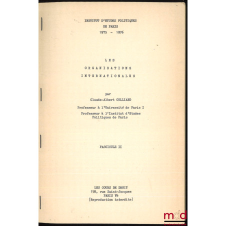 LES ORGANISATIONS INTERNATIONALES, Institut d’Études Politiques de Paris [I.E.P.], 1975-1976
