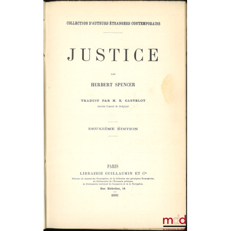 JUSTICE, traduit par M. E. Castelot, 2e éd., coll. d’Auteurs étrangers contemporains
