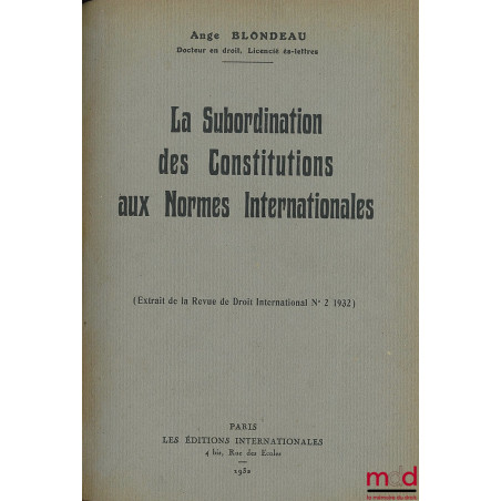 DROIT DES GENS - INTRODUCTION - SOURCES (1931 - 1938)[titre de la reliure]