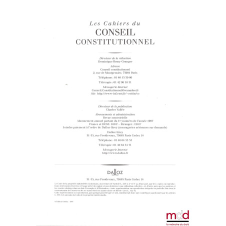 LES [NOUVEAUX] CAHIERS DU CONSEIL CONSTITUTIONNEL, du n° 1 (1996 - Tête de collection) au n° 59 (avril 2018) [mq. 4 fasc.]