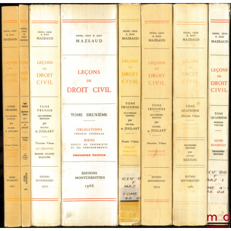 LEÇONS DE DROIT CIVIL :t. I-1er vol. : Introduction à l’étude du droit (4e éd. par M. Juglart, 1967) ; t. I-2e vol : I. Les...