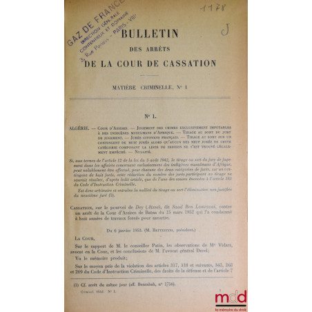 BULLETIN DES ARRÊTS DE LA COUR DE CASSATION, Chambre criminelle, 1953 à 2006 [complet]