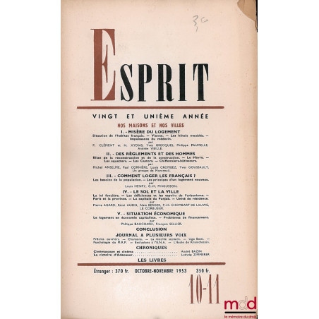 ESPRIT, 21ème année, octobre-novembre 1953