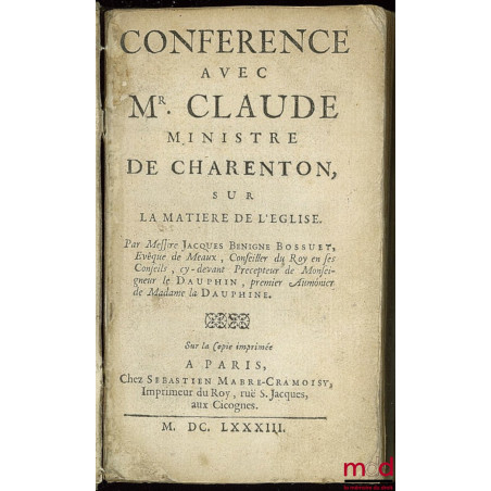 CONFÉRENCE AVEC MR CLAUDE MINISTRE DE CHARENTON SUR LA MATIÈRE DE L’ÉGLISE