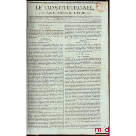 LE CONSTITUTIONNEL, Journal politique et littéraire :n° 106 à 366, 17 avril 1816 - 31 décembre 1816 ;n° 1 à 342, 2 janvier ...
