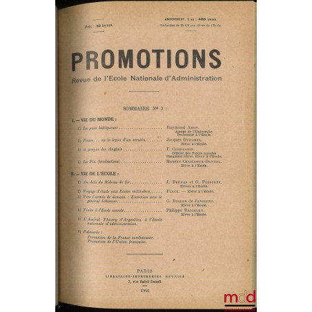 REVUE DE L’ÉCOLE NATIONALE D’ADMINISTRATION / PROMOTIONS, du n° 1 (mai 1946) au n° 99 (1976)