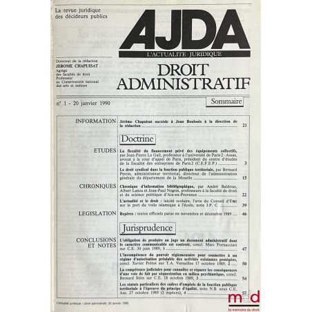 ACTUALITÉ JURIDIQUE DE DROIT ADMINISTRATIF, revue mensuelle, de 1990 à 2015 [complet]