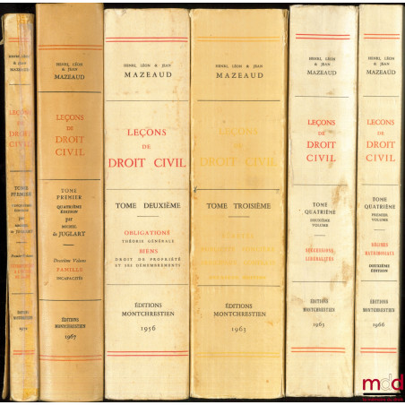 LEÇONS DE DROIT CIVIL :t. I-1er vol. : Introduction à l’étude du droit (5e éd. par M. Juglart, 1972) ; t. I-2e vol : Famill...