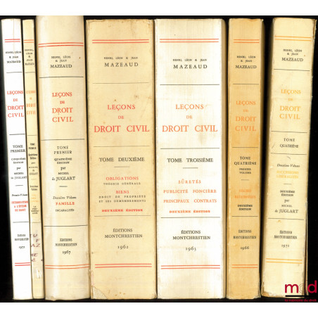 LEÇONS DE DROIT CIVIL :t. I-1er vol. : Introduction à l’étude du droit (5e éd. par M. Juglart, 1972) ; t. I-2e vol : I. Les...