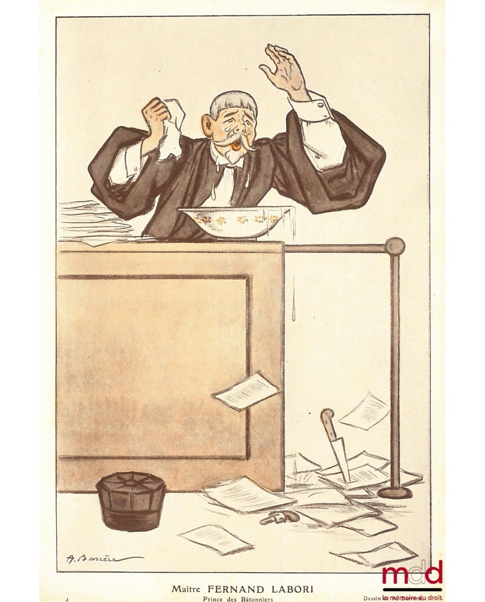 Maître FERNAND LABORI, Prince des Bâtonniers. Caricature de A. Barrère reproduite dans le magasine Fantasio [périodique satir...