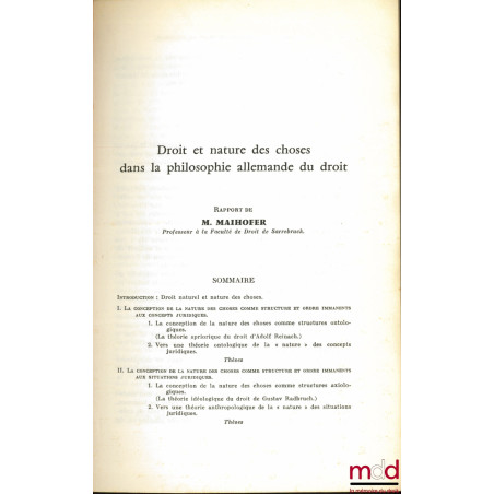 DROIT ET NATURE DES CHOSES DANS LA PHILOSOPHIE ALLEMANDE DU DROIT, Rapport des Annales de la Faculté de Droit de Toulouse, t....