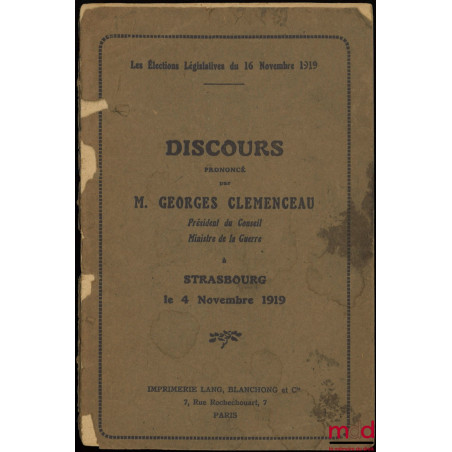 DISCOURS PRONONCÉ À STRASBOURG LE 4 NOVEMBRE 1919