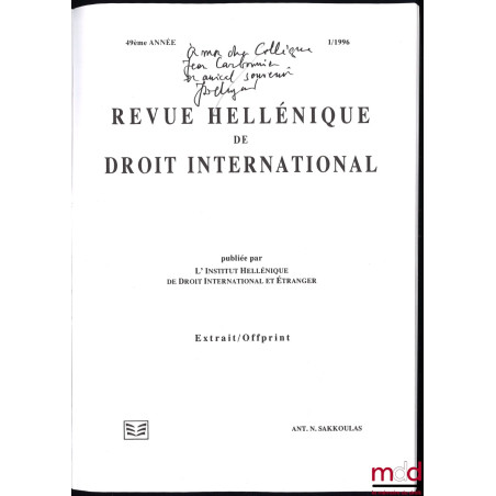 LE CINQUANTENAIRE DU CODE CIVIL, extrait de la Revue hellénique de droit international, 1996, 49:1