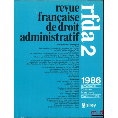 REVUE FRANÇAISE DE DROIT ADMINISTRATIF, Mars-Avril 1986, n° 2