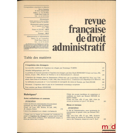 REVUE FRANÇAISE DE DROIT ADMINISTRATIF, Mars-Avril 1986, n° 2