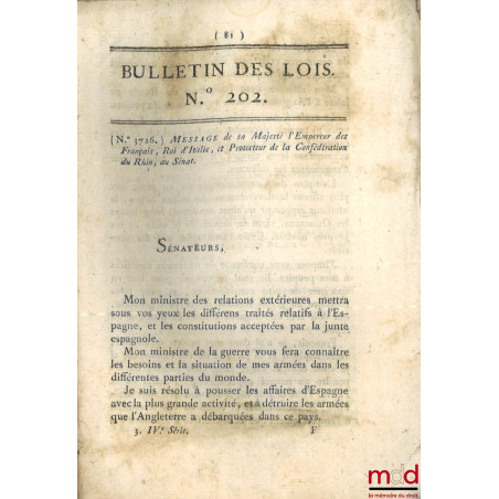 ENSEMBLE DE 20 BULLETINS DES LOIS :Directoire exécutif, Ministère de la police générale de la République, (signé Foissac-La-...