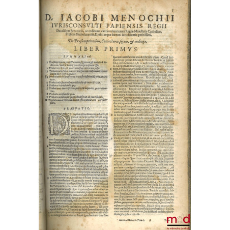 t. I : Iacobi Menochii iuriscons. Papiensis, regii ducalisque senatoris, Ac redituum extraordinariorum Regiæ Maiestatis Catho...