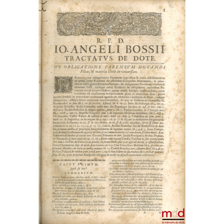 R.P.D. Ioan. Angeli Bossii, ex Cleric. Regul. Barnabitis, congreg. S. Pauli, Tractatus de peculiari effectu contractus matrim...