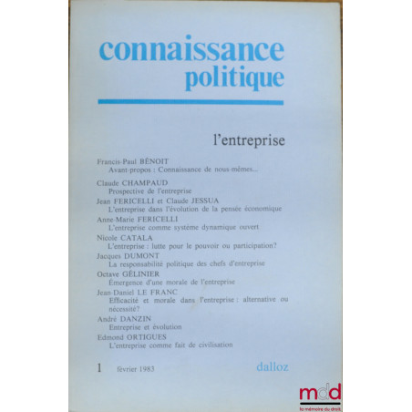 CONNAISSANCE POLITIQUE, n° 1 : L’ENTREPRISE