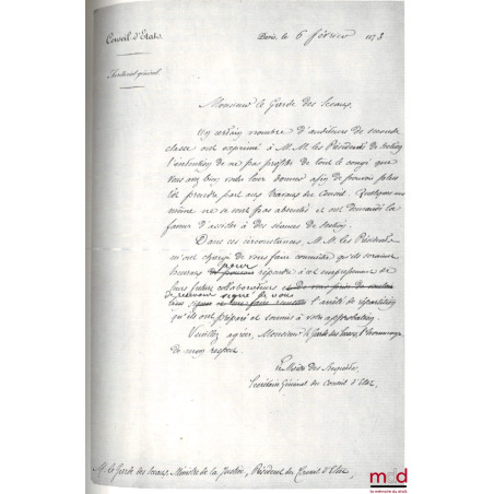 LE CONSEIL D’ÉTAT, SON HISTOIRE À TRAVERS LES DOCUMENTS D’ÉPOQUE (1799 - 1974), Préface d’Alexandre Parodi, coll. Histoire de...