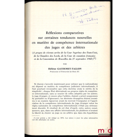 RÉFLEXIONS COMPARATIVES SUR CERTAINES TENDANCES NOUVELLES EN MATIÈRE DE COMPÉTENCE INTERNATIONALE DES JUGES ET DES ARBITRES (...