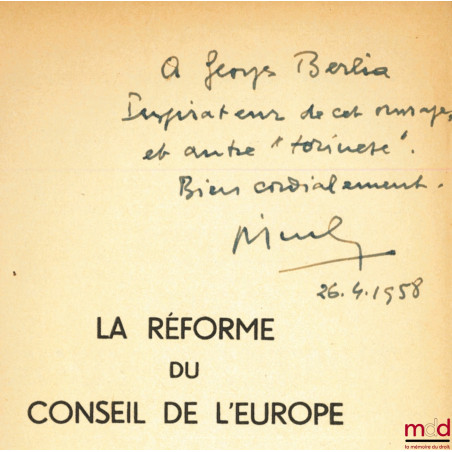 LA RÉFORME DU CONSEIL DE L’EUROPE, coll. Bibl. de textes et études fédéralistes publiée sous le patronage de l’Union Européen...