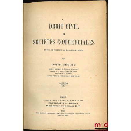 DROIT CIVIL ET SOCIÉTÉS COMMERCIALES (Étude de doctrine et de jurisprudence)