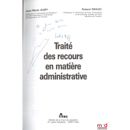 TRAITÉ DES RECOURS EN MATIÈRE ADMINISTRATIVE