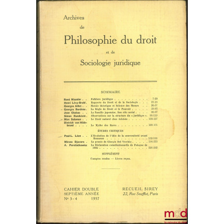 Archives de Philosophie du Droit et de Sociologie juridique, n° 3 - 4 / 1937